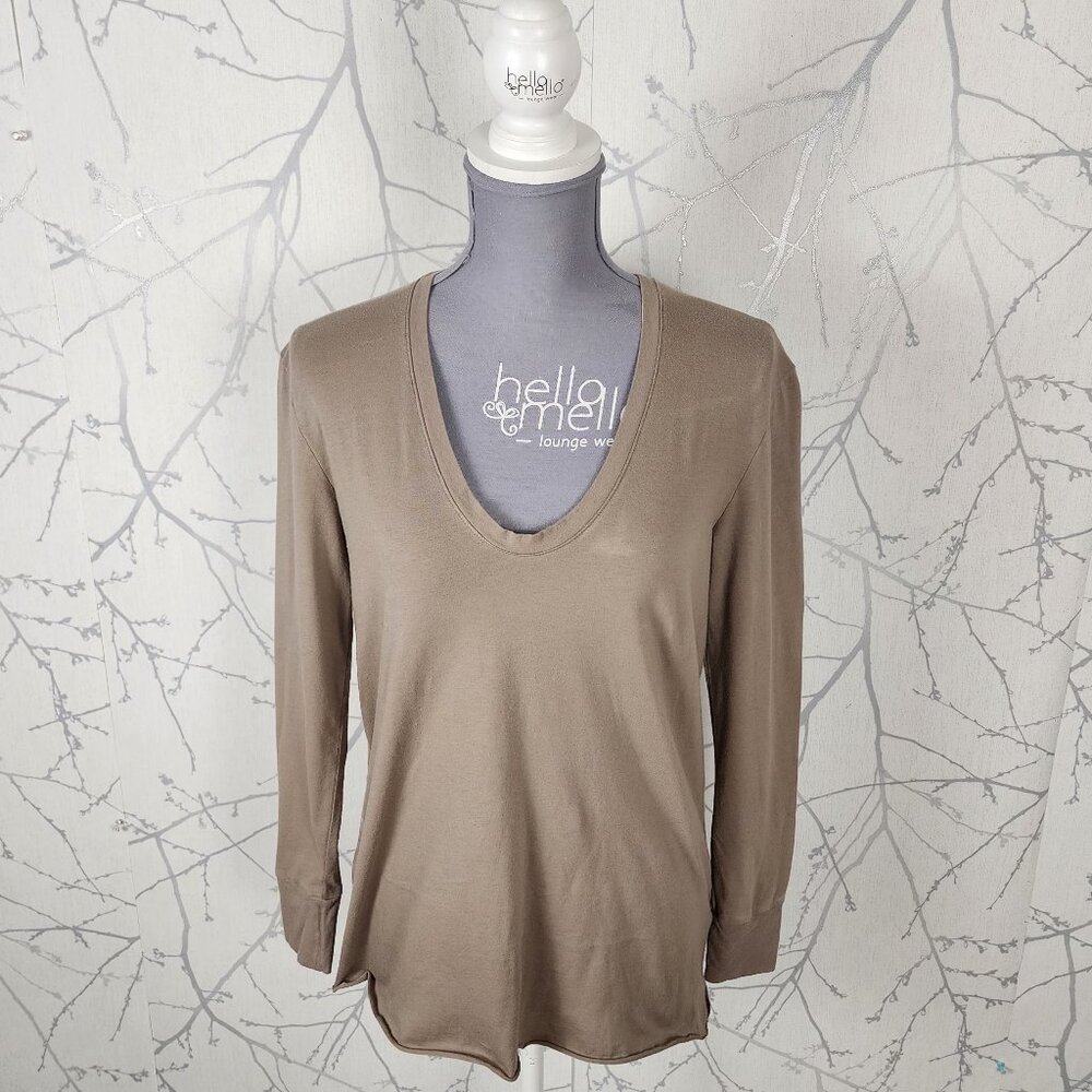 Standard James Perse Tan Cotton Stretch Jersey U Neck Top